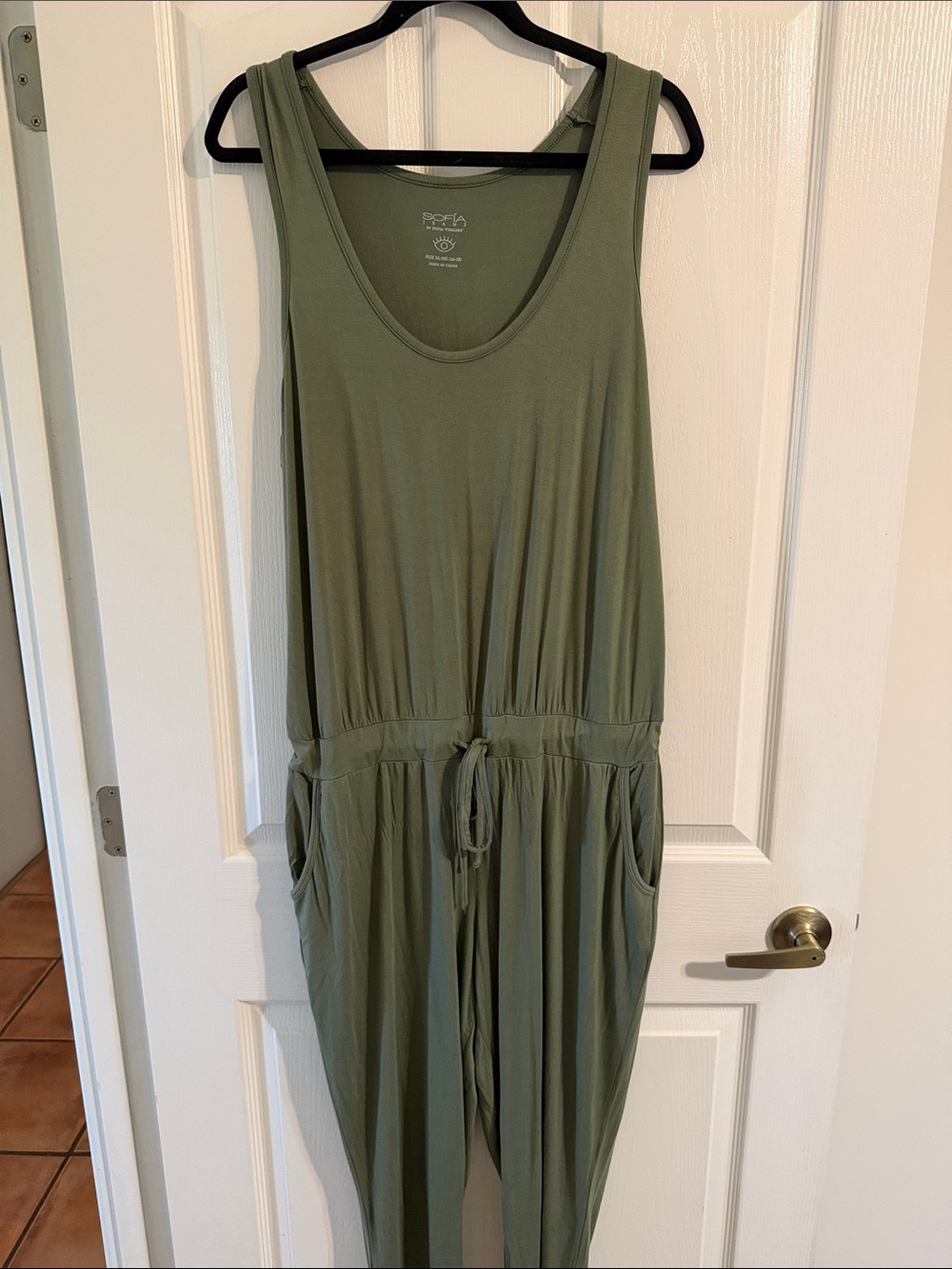 Sofia Jeans Sleeveless Olive Green Jumpsuit  with Drawstring Waist
